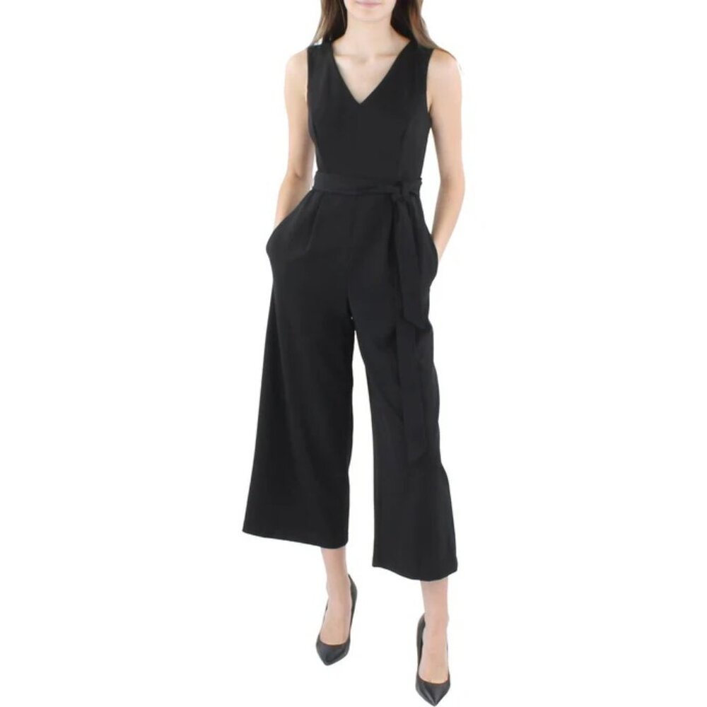 Calvin Klein Cropped Belted Jumpsuit Black Size 8